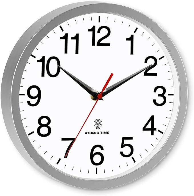 Rohioue Atomic Wall Clock Modern 14 Inch Battery Operated Analog Clock Decorative for Bedroom Kitchen Bathroom Office Home Living Room (Silver)