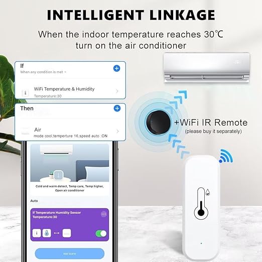 Temperature and Humidity Sensor,BVAZTVP No Hub Required,Compatible with Alexa and Google Home,for Home, Baby Rooms,Greenhouses Accessories, Garages, Office 2Pack White(No Include Battery)