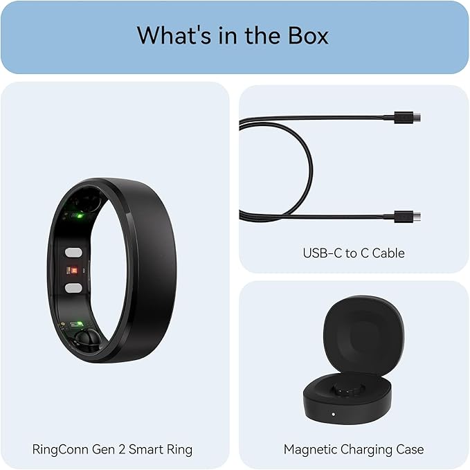 RingConn Gen 2, World’s First Smart Ring with Sleep Apnea Monitoring, No APP Subscription, 12-Day Battery Life, Stress/Heart Rate/Women's Health Tracker, Android & iOS Compatible (Black, Size 6)
