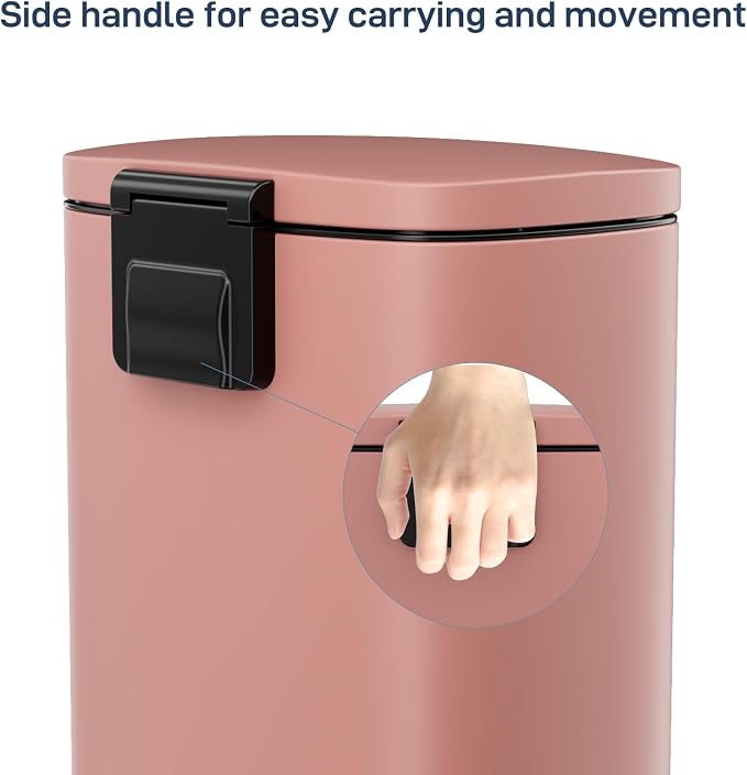 Arlopu 8/13.2 Gallon Step Trash Can, Stainless Steel Garbage Bin, Soft-Close Rubbish Bin with Removable Plastic Inner Bucket, Fingerprint-Proof, Lid Dustbin, Suit for Kitchen Home (Pink, 50L)