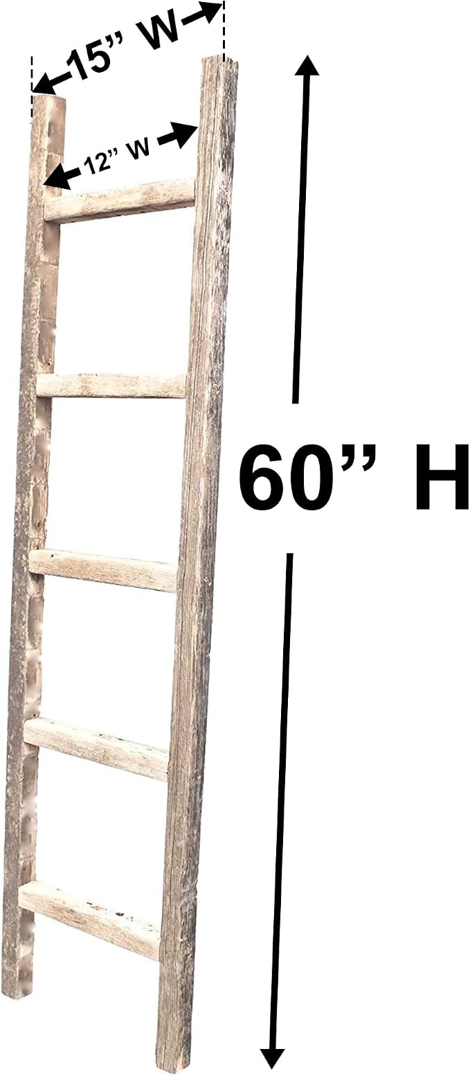 BarnwoodUSA Rustic Farmhouse Decorative Ladder - Our 5 ft Ladder can be Mounted Horizontally or Vertically and is Crafted from Upcycled Wood | No Assembly Required | Blue