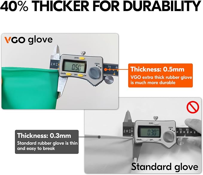 Vgo... 5-Pairs Reusable Household Gloves, Rubber Dishwashing gloves, Extra Thickness, Long Sleeves, Kitchen Cleaning, Working, Painting, Gardening, Pet Care (Size S, Green, HH4601)