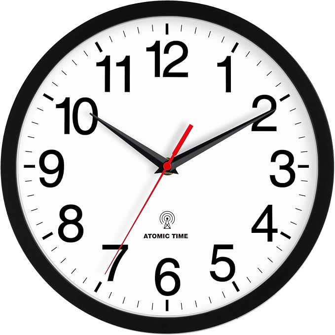 Rohioue Atomic Wall Clock, Modern 12 Inch Battery Operated Wall Clocks, Analog Clock for Living Room, Office, Home, Bedroom, Kitchen, Bathroom(Black)