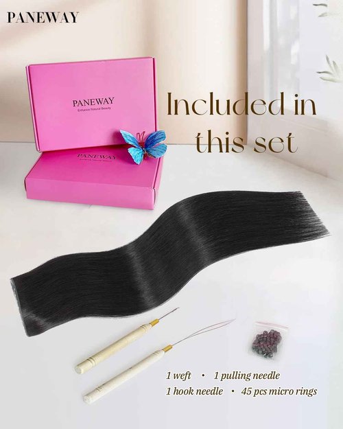 PANEWAY Butterfly Hair Extensions Human Hair 100% Real Remy, Seamless Double Weft Layered Extensions for Volume & Length Lightweight, Natural-Looking,Dyeable & Heat-Friendly(1B,Soft Black,20Inch)