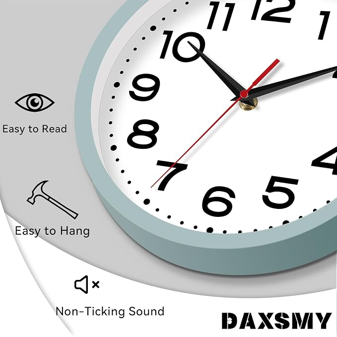Roymnie Wall Clock Silent Non-Ticking Modern Clock Battery Operated10 Inch Small Classic Analog Decorative for Kitchen, Bathroom, Office, Bedroom, Home(Blue Gray)