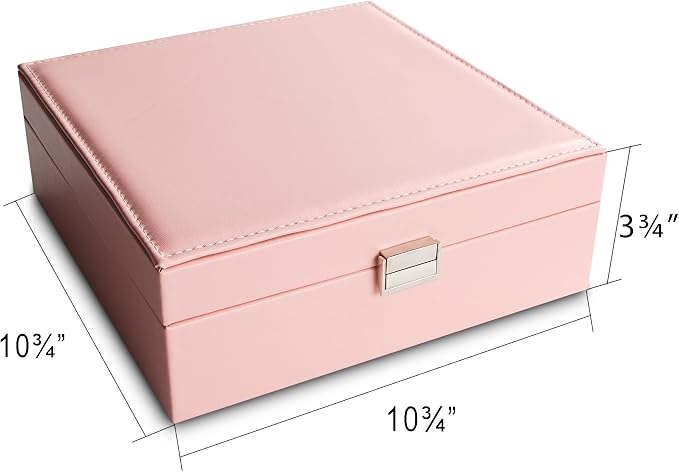 Frebeauty Earring Organizer Classic Jewelry Box 50 Slots Double Layer Jewelry Storage Case with 6 Necklace Hook and Bracelet Pocket(Pink)