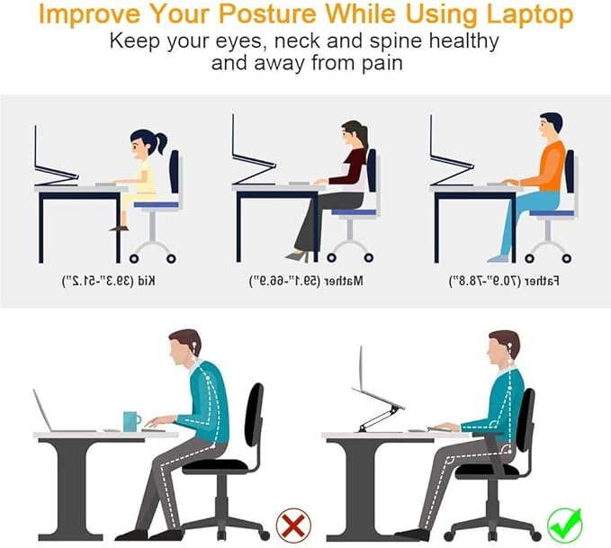 Adjustable Laptop Stand,Suturun Aluminum Laptop Computer Stand Rriser&Multi-Angle Stand with Heat-Vent to Elevate Laptop Holder Compatible for Mac,Notebook,MacBook Pro/Air,Lenovo,Dell More10-17 Laptop