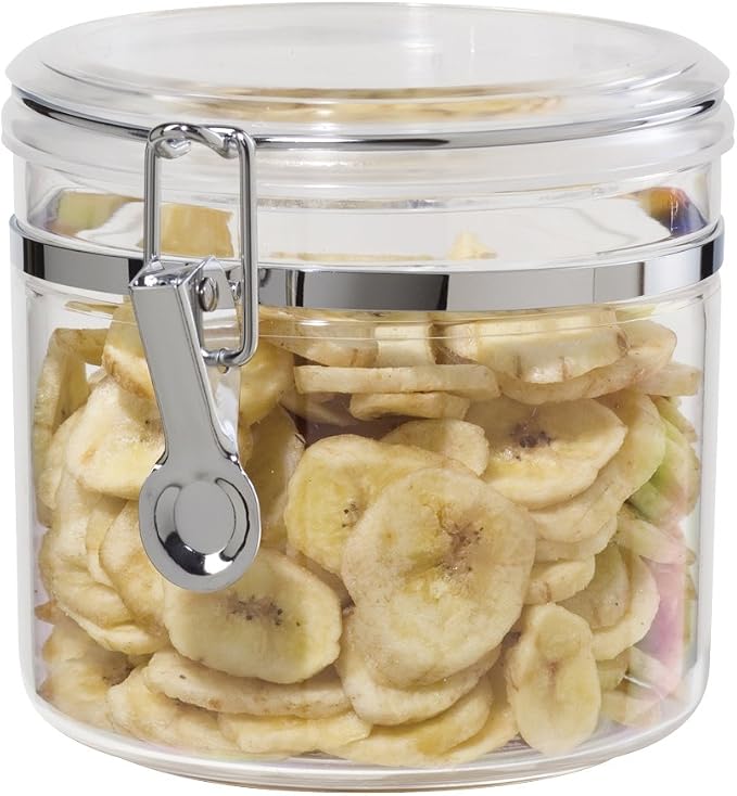 Oggi Clear Canister with Clamp Lid, 38 oz - Large Airtight Food Storage Container, for Kitchen & Pantry Storage of Bulk, Dry Foods Including Pasta, Flour, Sugar, Coffee, Rice, Tea, Spices & Herbs