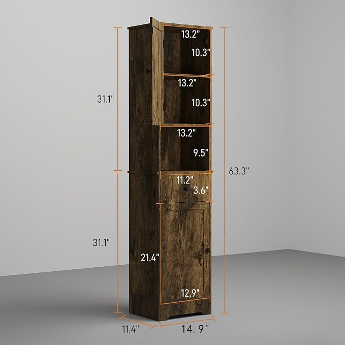 Viaozutis Tall Bathroom Cabinet, Storage Cabinet with 2 Doors & 2Drawer, with Ajustable Shelve, for Bathrooms, Kitchens,Entrances（Retro Color）