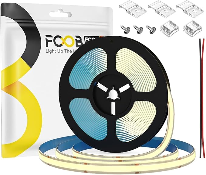 16.4FT IP65 Waterproof COB LED Strip 4000K 480LEDs/m Flexible High Density Uniform Bright LED Lights 9W/m, Dimmable 8mm DC24V COB Strips for Home Indoor Decoration, NO Power and Controller