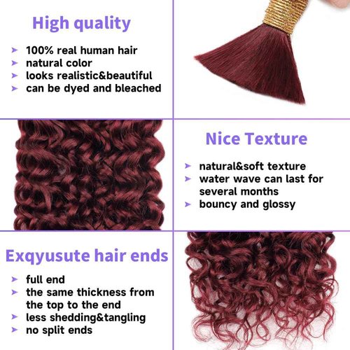 Human Braiding Hair Water Wave Bulk Human Hair For Braiding 100g (1pack-2bundles) No Weft 100% Unprocessed Virgin Human Braiding Hair For Boho Braids Water Wave Micro Braiding Human Hair 26inch #99J