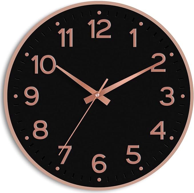 Roymnie Wall Clock, Silent Wall Clocks Battery Operated 8 Inch-Modern Non Ticking Analog Clock Decorative for Kitchen Office Bathroom Bedroom(Black Rose Gold)