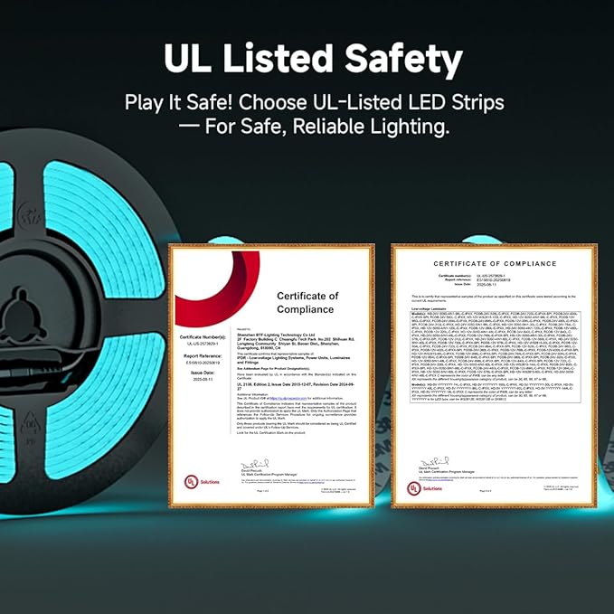 BTF-LIGHTING FCOB IP65 Waterproof Ice Blue Color COB LED Strip 16.4FT DC24V 480LED/m 8mm Width Flexible High Density CRI 90+ Dimmable LED Light for Home Indoor Decor(No Controller or Adapter)