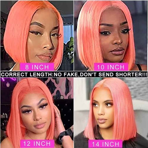 13X4 Straight HD Transparent Pink Bob Lace Front Wigs Human Hair Blunt Cut Bob Wig for Black Women Wear and Go Glueless Pink Bob Wig Human Hair Pre Cut Bob Lace Frontal Wig With Baby Hair 16 Inch