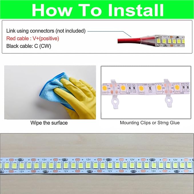 SUYOOULIN LED Strip Lights, SMD 2835 LED Strip, DC12V 1200LEDs 16.4Ft 26000LM High Density LED Light Strips Tube Waterproof IP67, 3 Times Brightness Than SMD3528 LED Strip, Daylight White 6500K
