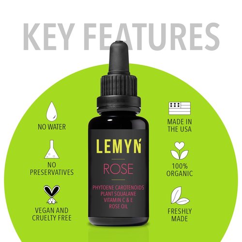 Lemyn Organics Squalane + Vitamin C Rose Oil | Enhanced with Carotenoids and Vitamin E | Freshly Made Face Oil | Hydrate & Firm | Small-Batch Artisan Skincare 30ml