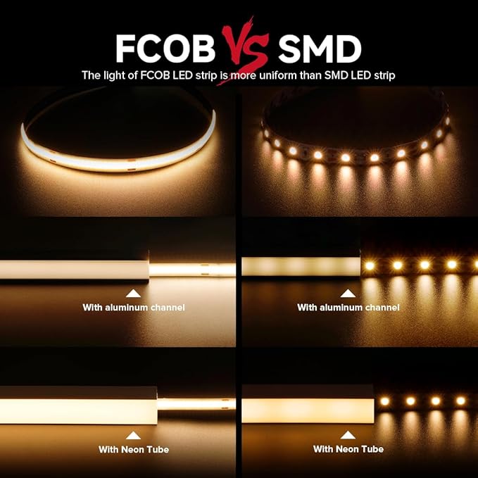 BTF-LIGHTING FCOB COB LED Strip 480LED/m Flexible High Density Uniform Light 9W/m 16.4FT DC24V Warm White 2700K CRI 90+ 8mm Width LED Ribbon for Indoor Decor(No Adapter or Controller)