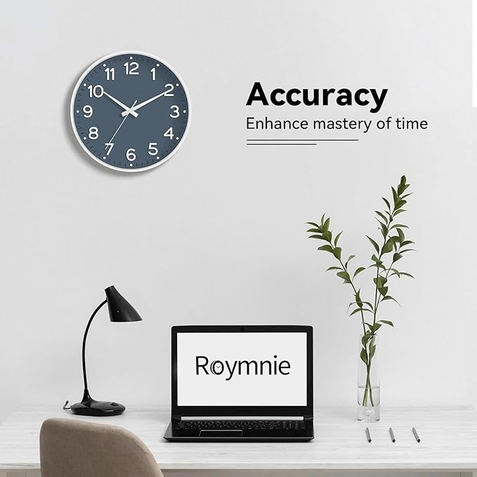 Roymnie Wall Clock 12 Inch Silent Wall Clocks Battery Operated- Modern Non Ticking Analog Clock Decorative for Living Room Bedroom Office Kitchen(Azure Blue)