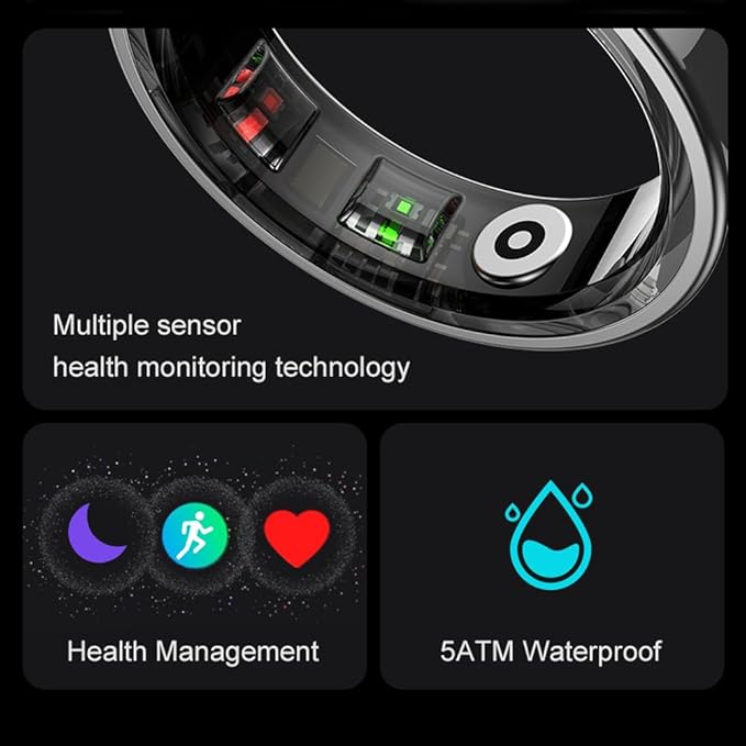 Curved Design Smart Ring Fitness Tracker, Gesture Remote Control Activity Sport Record Sleep Quality Heart Rate SpO2 Skin Temperature Monitoring (Black, #9)