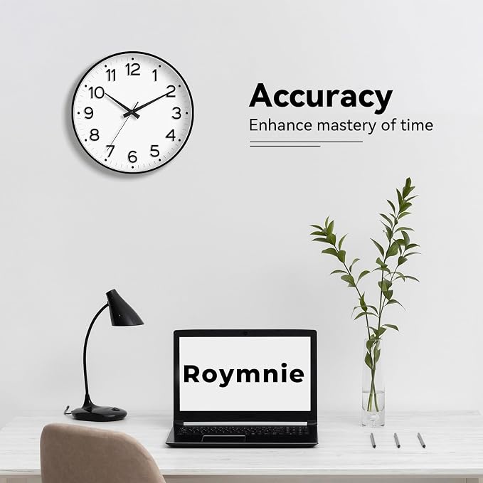 Roymnie Wall Clock, Silent Wall Clocks Battery Operated 8 Inch-Modern Non Ticking Analog Clock Decorative for Kitchen Office Bathroom Bedroom(Black)