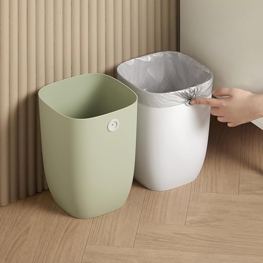 Bathroom Trash Can, Plastic Rectangular Garbage Can with Trash Liner Holder for Bedroom, Living Room, Small Indoor Waste Basket, 7L, White