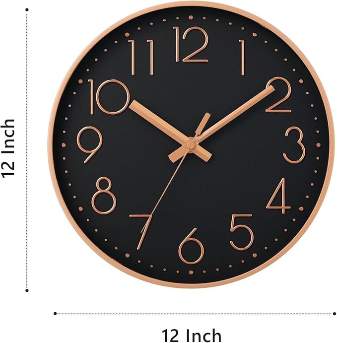 DAXSMY Wall Clock - 12 Inch Silent Non-Ticking Modern 3D Wall Clocks Battery Operated - Decorative Clock for Kitchen, Home Office, Bathroom, Bedroom, Living Room(Black)