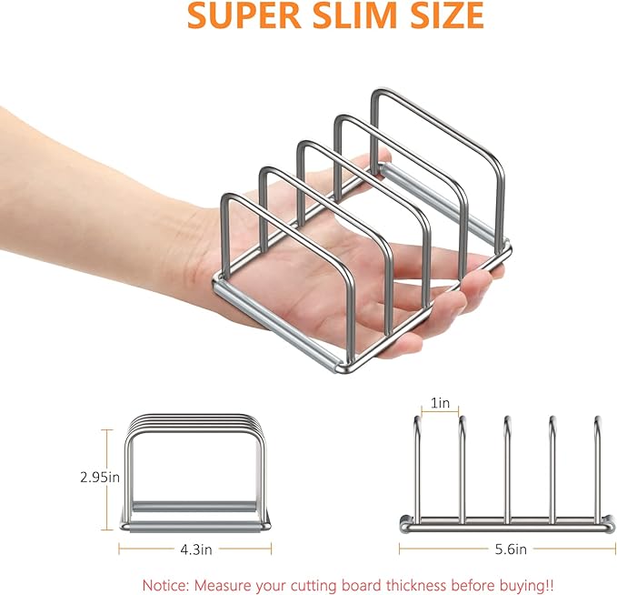 KORRTFID Cutting Board Holder, 2PSC Cutting Board Organizer Rack, 304 Stainless Steel Cookie Sheet Baking Pan and Tray Organizer for Kitchen Cabinet and Pantry Storage (1.0 Inch Width Slots)