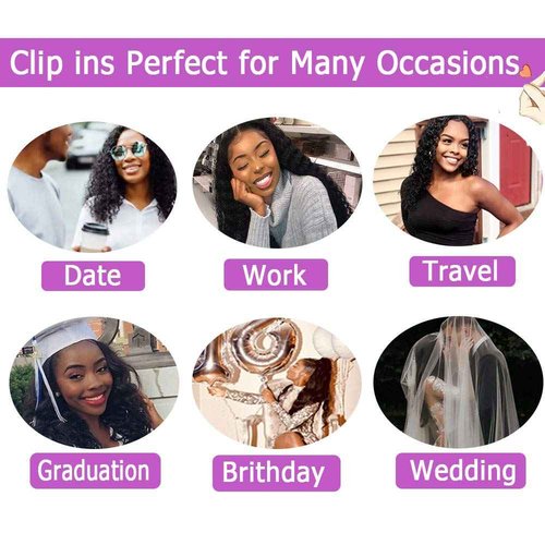 Curly Clip in Hair Extensions For Black Women Brazilian Virgin Human Hair Clip in Extensions for Women 8Pcs Remy Hair with 18Clips 120g 24inch Natural Black