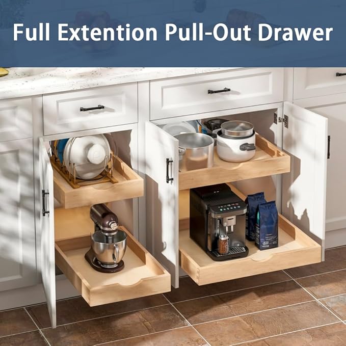 Pull Out Cabinet Drawers - 6x2 Size Options (12-23'W,18-21'D), Pre-Assembled with Soft Close Slides, Solid Beechwood, Easy Installation(23'W x 18'D)