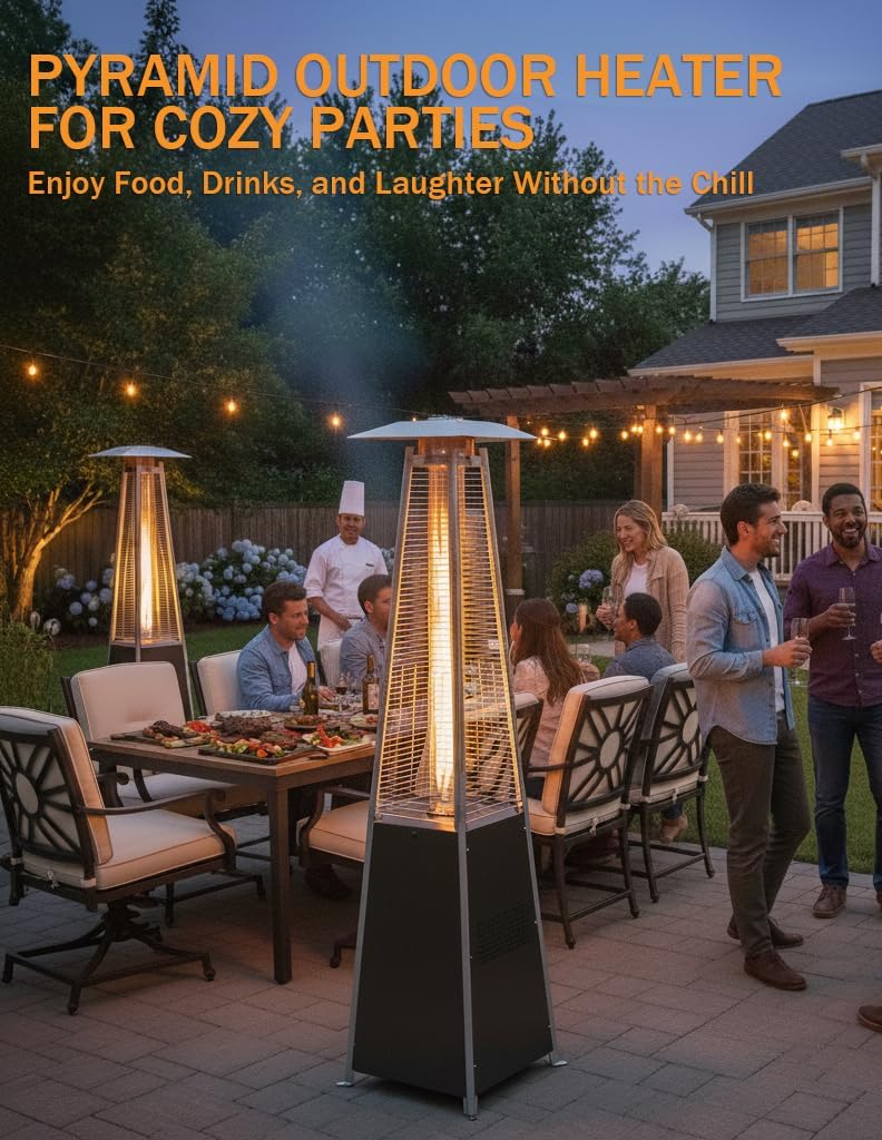 Patio Heater With Glass Tube, 48000 BTU Propane Patio Heaters For Outdoor Use With Cover & Wheels, Commercial Outdoor Heater For Patio Backyard, Multiple Protection System (Gray) (2 heater)