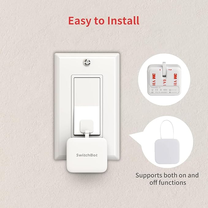 Switchbot Bluetooth Fingerbot Button Pusher for Rocker Switches – Turn Lights/Coffee On by App or Timer, No Tools, Optional Hub for Voice & Away Control, White
