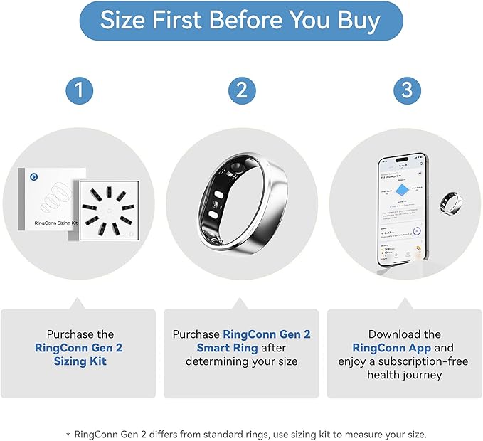RingConn Gen 2, World’s First Smart Ring with Sleep Apnea Monitoring, No APP Subscription, 12-Day Battery Life, Stress/Heart Rate/Women's Health Tracker, Android & iOS Compatible (Silver, Size 12)