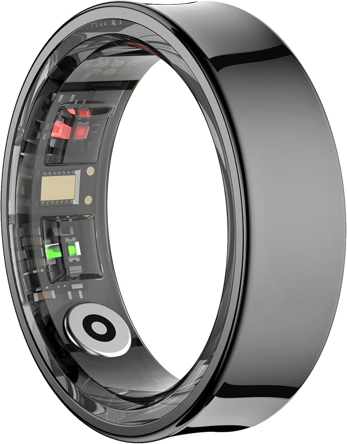 Curved Design Smart Ring Fitness Tracker, Gesture Remote Control Activity Sport Record Sleep Quality Heart Rate SpO2 Skin Temperature Monitoring (Black, #10)