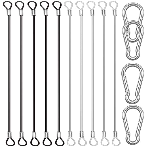 10 Pack 20 Inch(50cm) Stainless Steel Tethers with 4 Pcs Spring Snap Hook Clips, Steel Wire Cable with Loops Vinyl Cover Coated Short Rope Lanyard Lock Tether Chains, 2 Colors