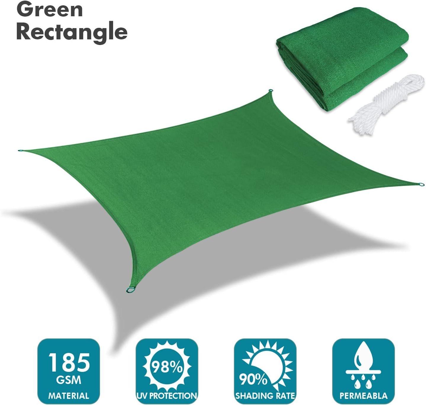 KANAGAWA 18'X20' Dark Green Custom Size Sun Shade Sail Rectangle UV Block Canopy Cover for Patio Backyard Lawn Garden Outdoor (Customized Available)