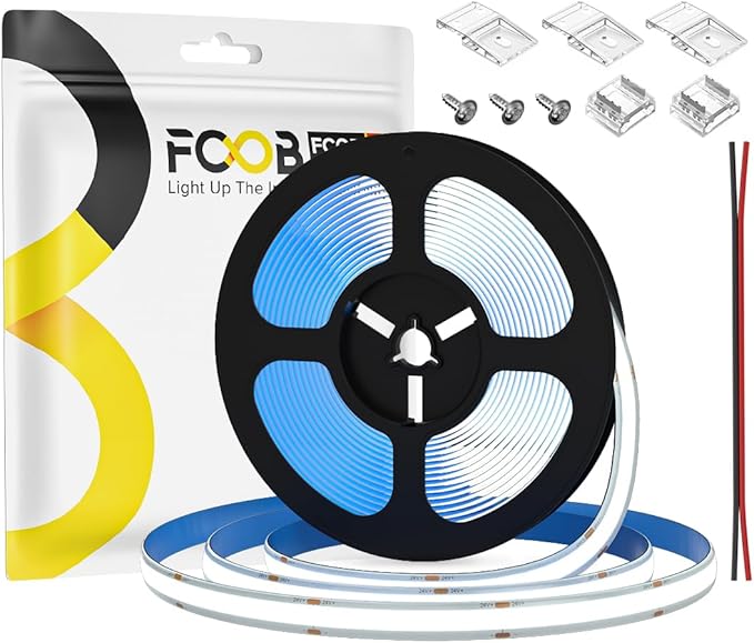 16.4FT COB LED Strip Light IP65 Waterproof DC24V 6000K Daylight White Dimmable Strips, 320LEDs/m High Density Flexible Uniform Lights for DIY Home Decor, Cabinet, No Adapter/Controller