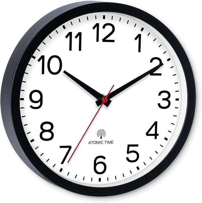 AKCISOT Atomic Black Wall Clock Analog Clocks for Indoor Kitchen, Battery Operated Clock for Bedroom Office Living Room(10 Inch)