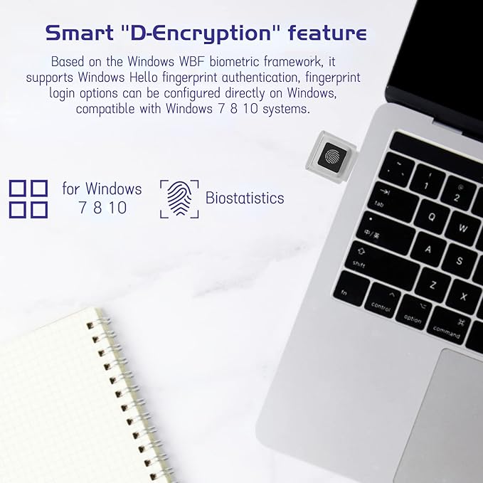 USB Fingerprint Reader Mini Fingerprint Scanner PC Dongle Windows Hello Fingerprint Reader for PC Laptop 360 Degree Touch Speedy Matching Biometric Portable USB Fingerprint Logger for Windows 10/11