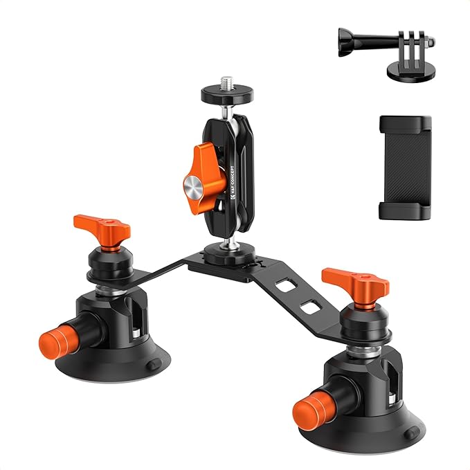 K&F CONCEPT 3" Dual Suction Cup Mount Sets for Camera with 360° Ball Head Heavy Duty Camera Mount for Car Windshield, Hood, Side Panel Compatible with GoPro, DJI, Insta360, DSLRs, Phone