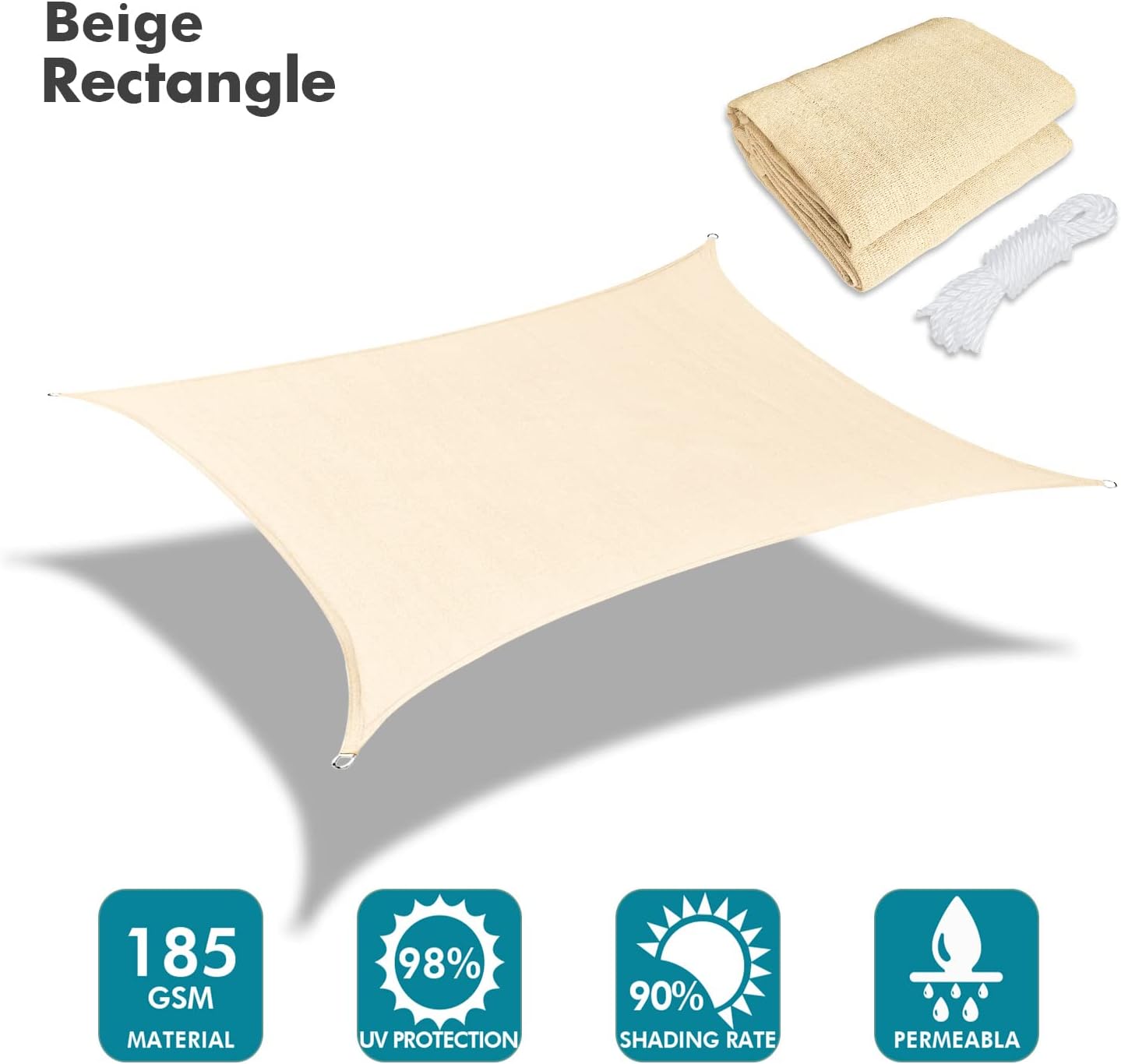 KANAGAWA 6'X20' Cream Custom Size Sun Shade Sail Rectangle UV Block Canopy Cover for Patio Backyard Lawn Garden Outdoor (Customized Available)