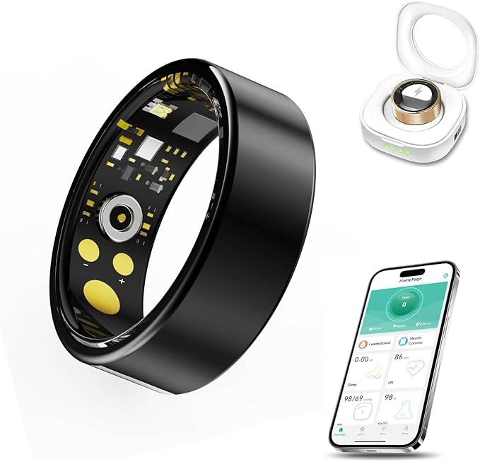 Smart Ring for Men & Women, Fitness and Health Tracker with Sleep Monitoring, Steps Counting, Daily Wellness Insights, IP68 Waterproof, No Subscription, Compatible with App (Black, 9)
