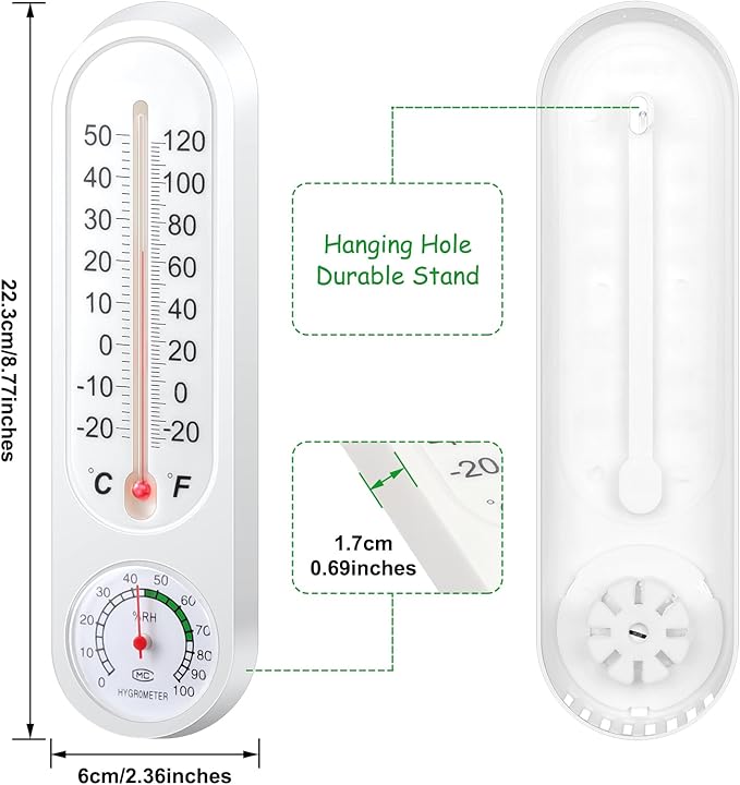 Leinuosen 10 Pcs Indoor Outdoor Wall Thermometer Humidity Meter Vertical Thermometer and Hygrometer Wireless Temperature Humidity Gauge Meter with Fahrenheit/Celsius for Patio Garden