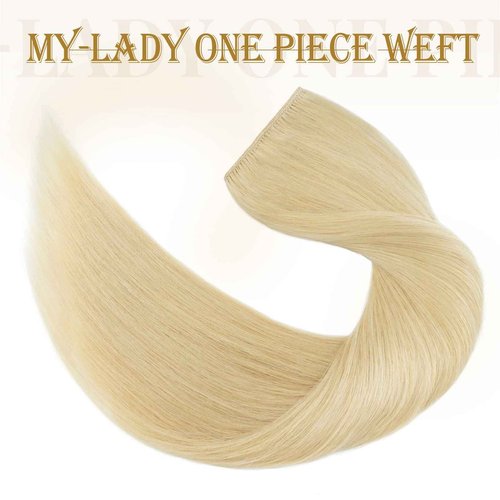 MY-LADY Clip in Hair Extensions Real Human Hair Bleach Blonde 20 Inch 100g One Piece Weft Remy Hair Balayage Silky Natural Straight for Women