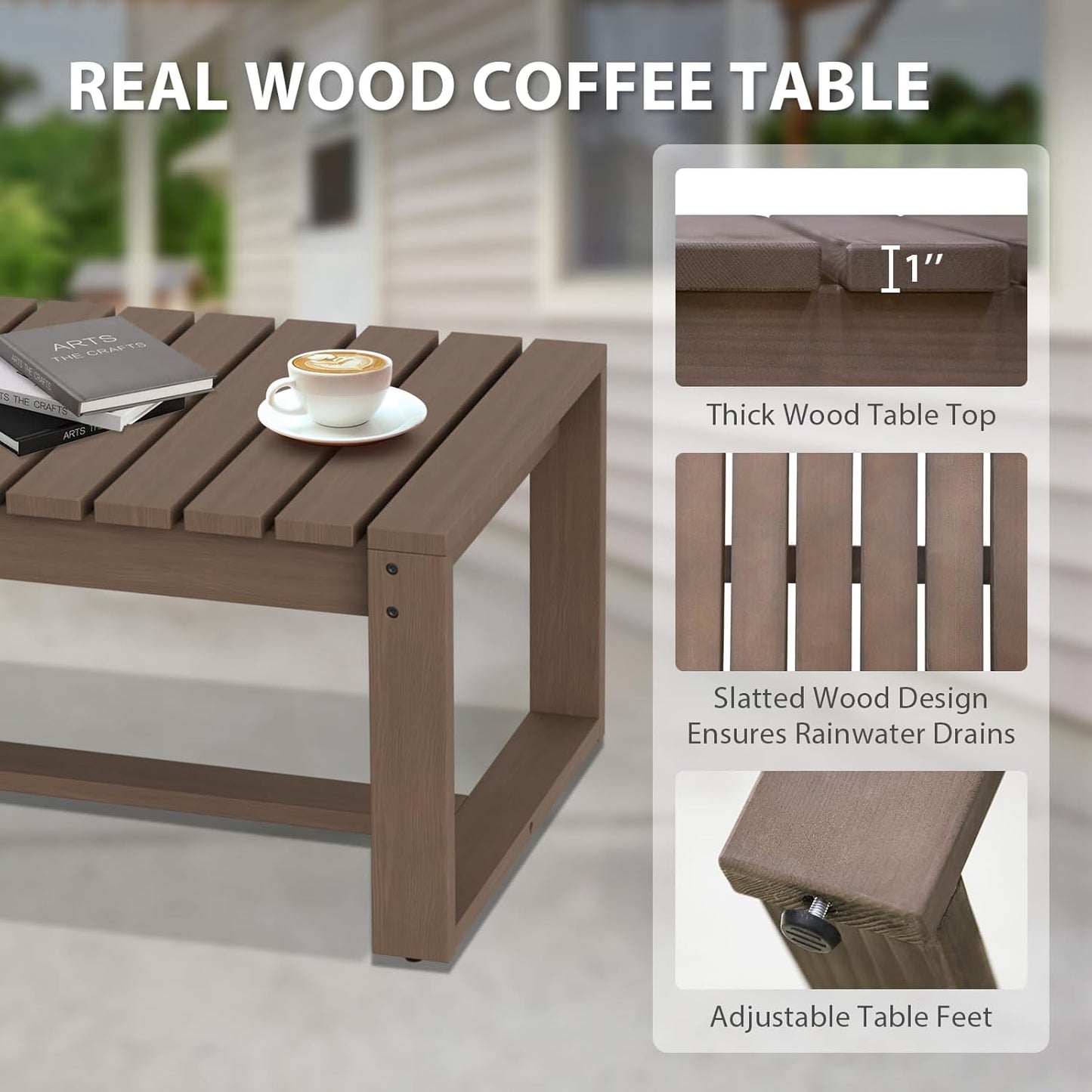 EAGLE PEAK Natural Wood Outdoor Patio Furniture, Cedar Furniture, Conversation Set, Outdoor Seating for Deck Patio Porch, Sofa 2 Chairs & Coffee Table, 4 Pieces, Brown/Red