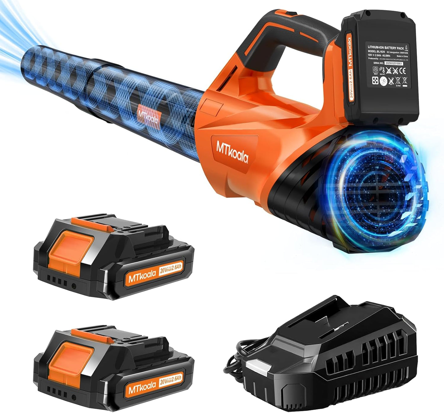 2025 Upgrade Leaf Blower, Leaf Blower Cordless with 2 * 2.6AH Batteries and Fast Charger, 450CFM &150MPH and 2 Speed Mode, Lightweight Electric Leaf Blowers for Lawn,Yard, Leaves, Dust,Snow Care
