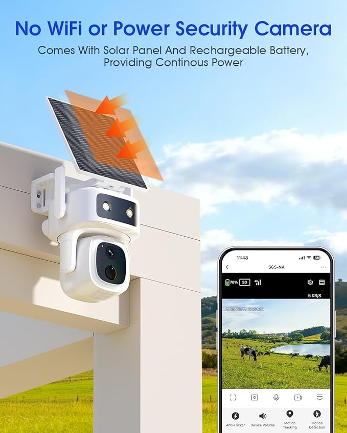 SANSCO 4G LTE Cellular Security Camera Wireless Outdoor, 360 Days Free Unlimited Data, Built-in SIM Card 64GB, 360° PTZ, No WiFi Solar Powered, 2K Color Night Vision, 2 Way Audio, Motion Detection
