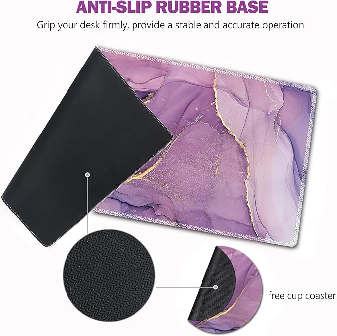 Large Gaming Mouse Pad, AIMSA Extended Mouse Pad with Stitched Edge, XL Keyboard Mouse Mat Non-Slip Rubber Base Desk Pad 31.5x15.7inch for Office Home Game Work -Purple Marble