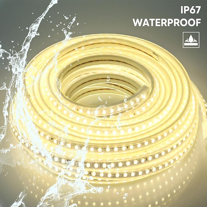 110V LED Strip Lights 32.8ft Outdoor Rope Lights Waterproof IP67 AC 120V Cuttable LED Light 10m 120LEDs/m 4000K White Bright Lighting for Bedroom Kitchen Cabinet Garage