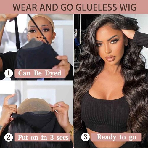 DSMOW 26 Inch 5x5 HD Lace Closure Wigs Human Hair Wear and Go Glueless Wigs Human Hair Pre Plucked Pre Cut for Beginners Body Wave Lace Front Wigs for Women 180% Density Natural Black