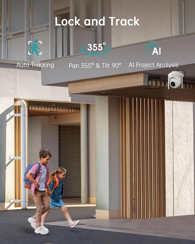 ZUMIMALL 2.5K Wired Cameras for Home Security, 2.4G/5G WiFi Outdoor Security Camera, 5MP, 24/7 Recording, AI Motion Detection, Cloud & SD Card Storage, 2-Way Audio, 360° PTZ Auto Tracking - 2-Pack